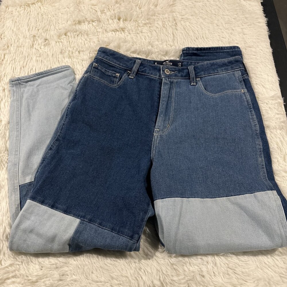 Hollister ultra high rise mom jean 9 long denim color block